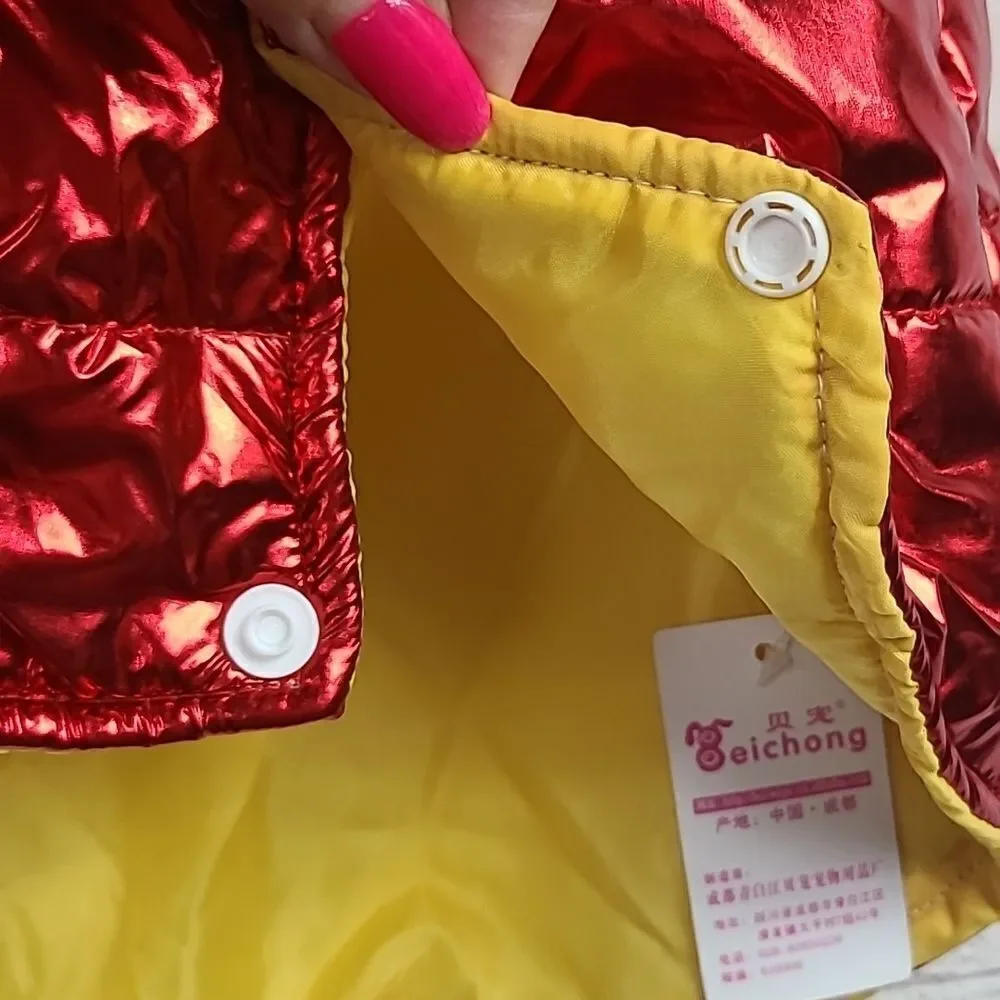 NWT Dog Coat Metallic Red Puffer Rain Jacket Shiny Winter Pet Outerwear Costume